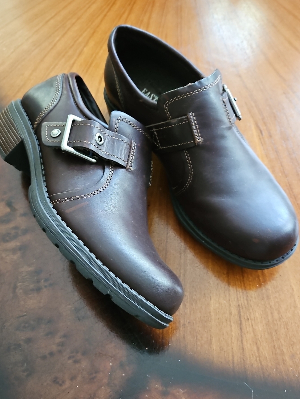 Women's EASTLAND Brown Leather Monk-Strap Slip-On Loafers
